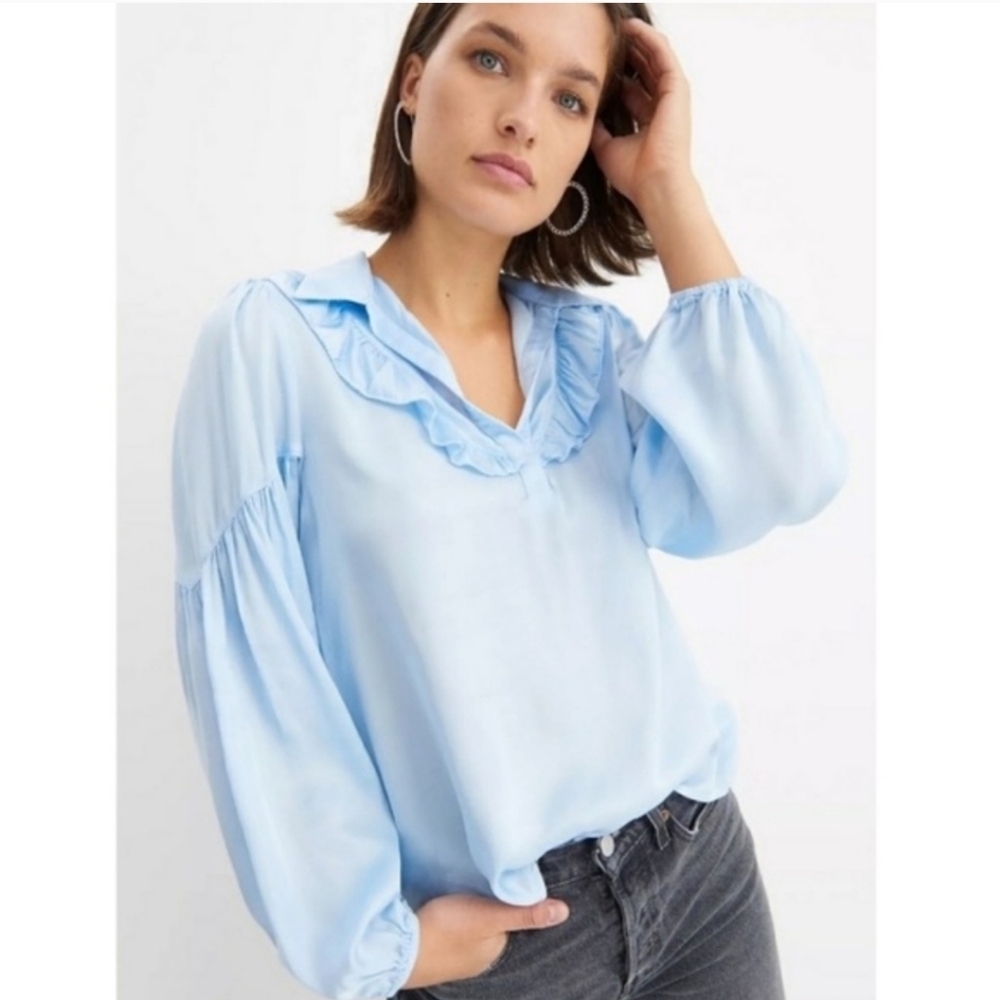 NWT Amadi by Anthropologie The Lara Pink Ruffle Blouse Top Women's Size Small - Picture 3 of 11
